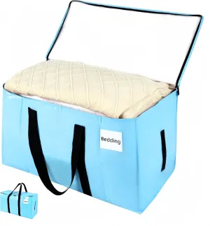 Extra Large Moving Bags Blue, Moving Bags Heavy Duty with Zippers & Handles, 180GSM Thick Material Reusable Storage Totes for Space Saving Waterproof Large Totes for Packaging 2 Pack