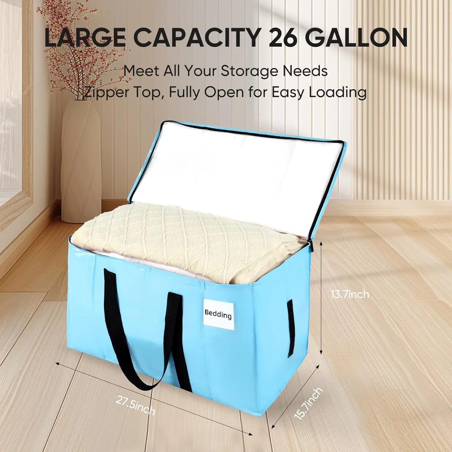 Extra Large Moving Bags Blue, Moving Bags Heavy Duty with Zippers & Handles, 180GSM Thick Material Reusable Storage Totes for Space Saving Waterproof Large Totes for Packaging 2 Pack