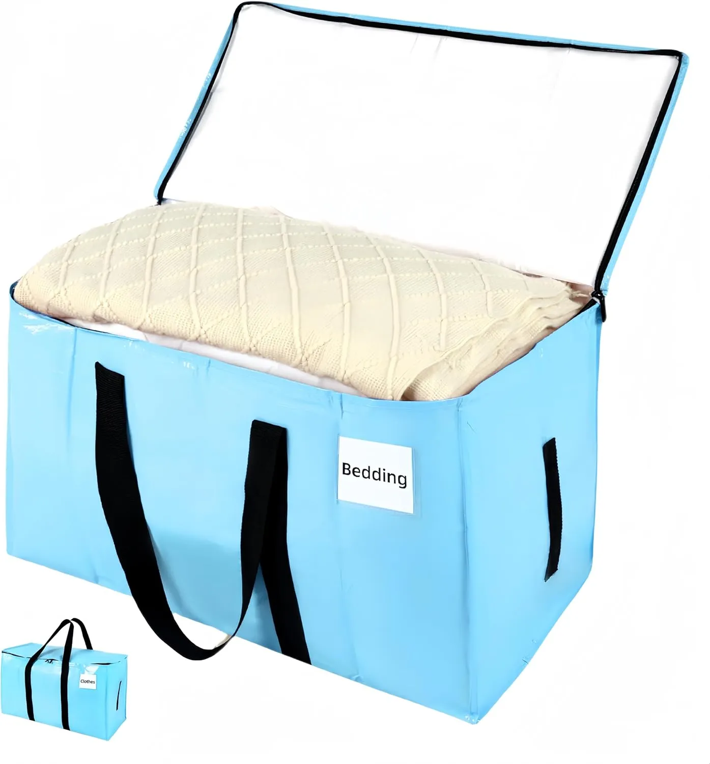 Extra Large Moving Bags Blue, Moving Bags Heavy Duty with Zippers & Handles, 180GSM Thick Material Reusable Storage Totes for Space Saving Waterproof Large Totes for Packaging 2 Pack