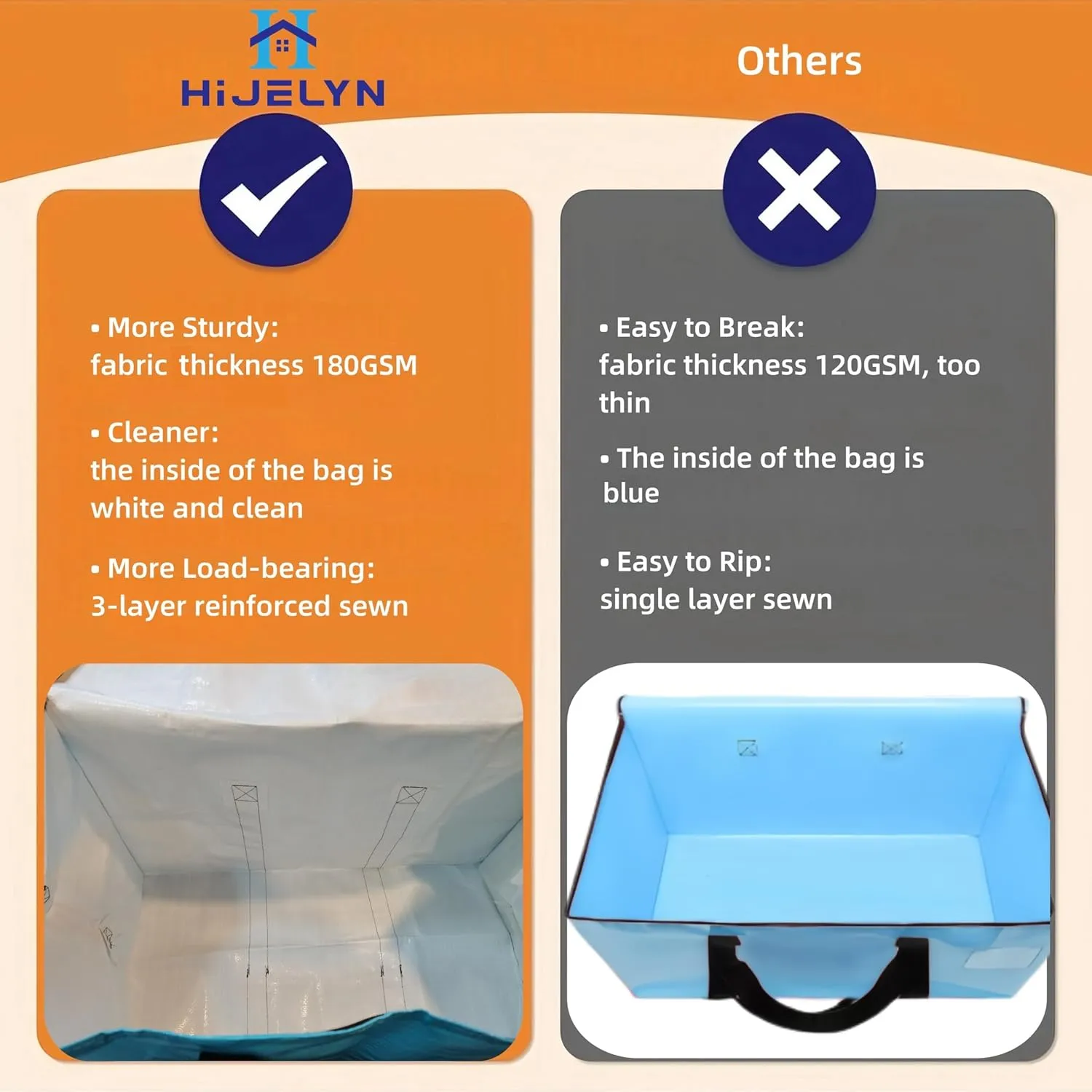 Extra Large Moving Bags Blue, Moving Bags Heavy Duty with Zippers & Handles, 180GSM Thick Material Reusable Storage Totes for Space Saving Waterproof Large Totes for Packaging 2 Pack