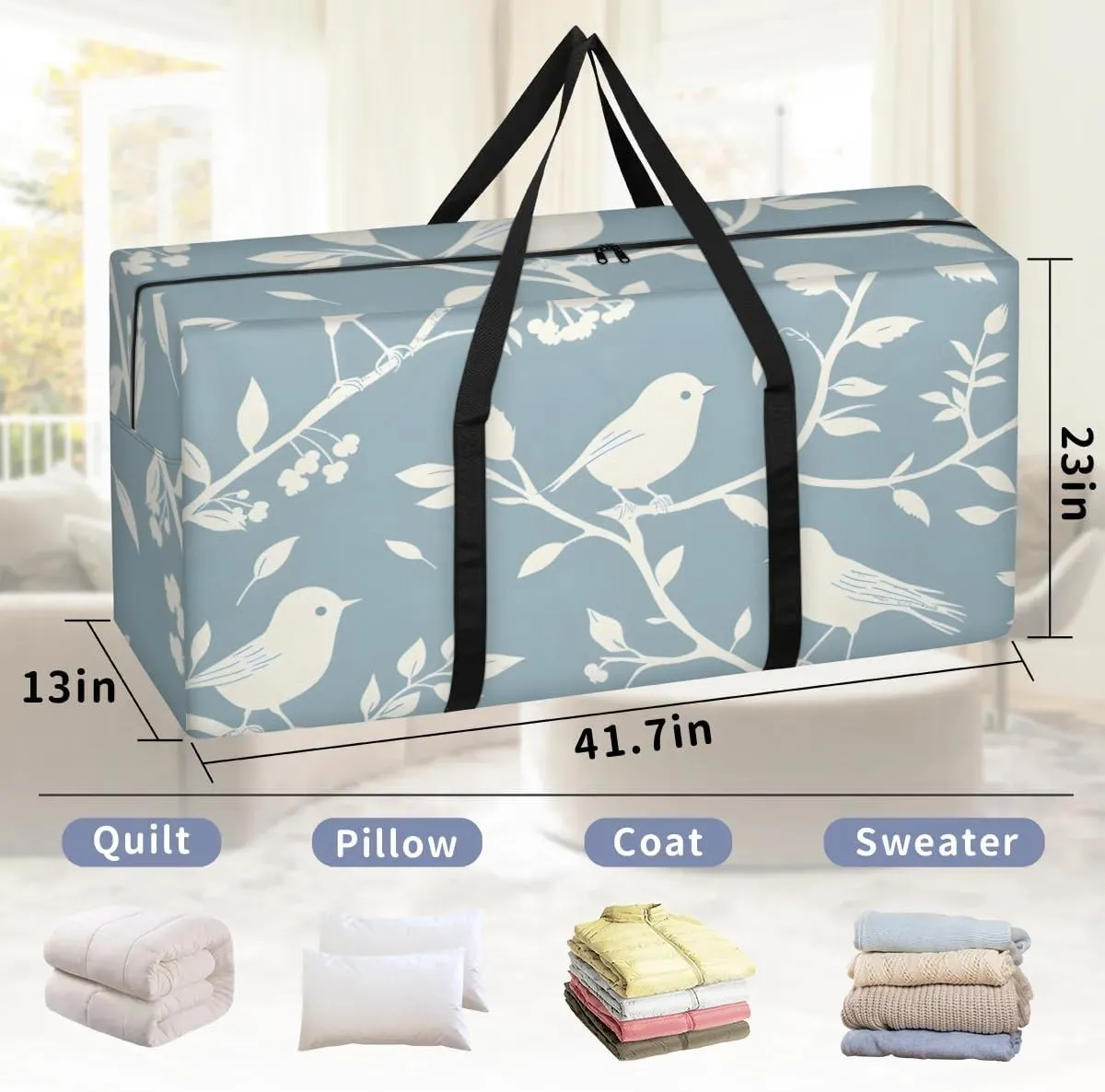 Extra Large Moving Bags Branches Birds Storage Bags with Handles and Zippers Large Packing Bags for Space Saving Storage Totes Moving Supplies