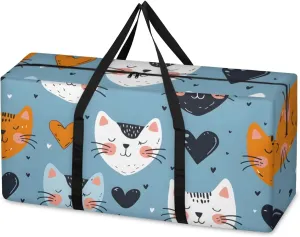 Extra Large Moving Bags Cats Love Hearts Storage Bags with Handles and Zippers Large Packing Bags for Space Saving Storage Totes Moving Supplies