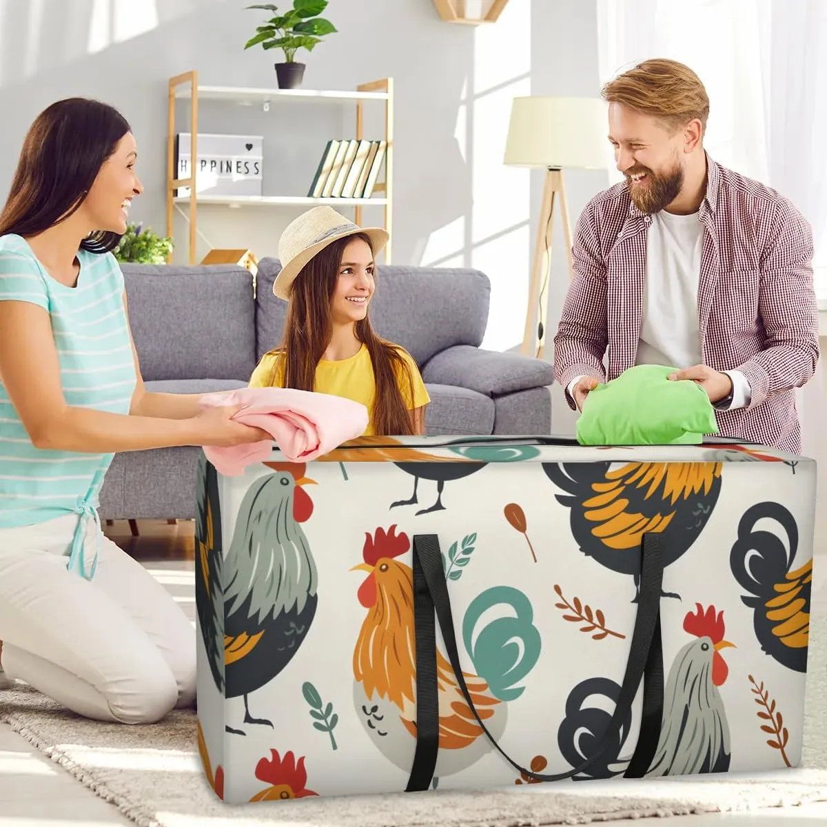 Extra Large Moving Bags Cute Roosters Storage Bags with Handles and Zippers Large Packing Bags for Space Saving Storage Totes Moving Supplies