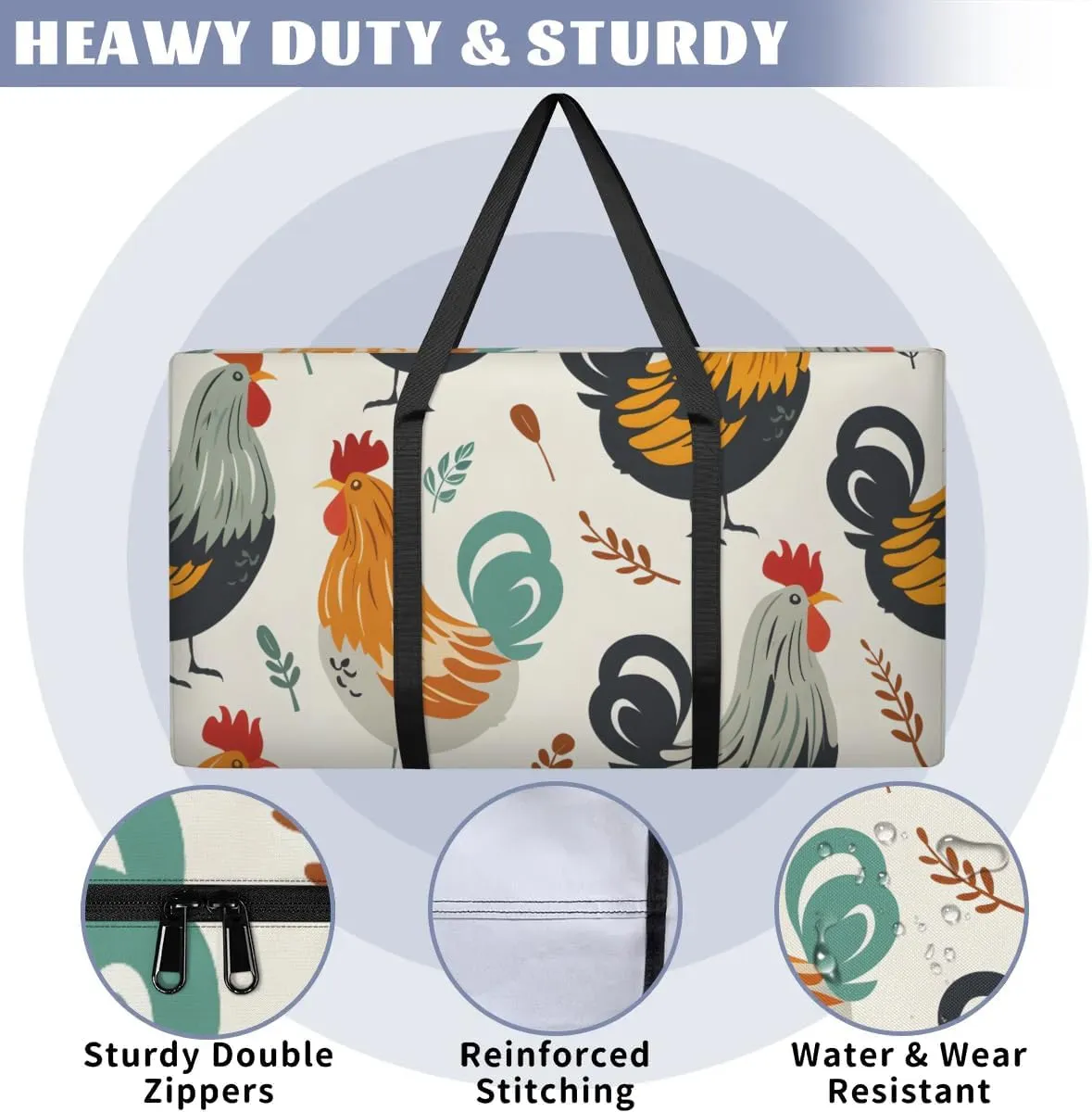Extra Large Moving Bags Cute Roosters Storage Bags with Handles and Zippers Large Packing Bags for Space Saving Storage Totes Moving Supplies