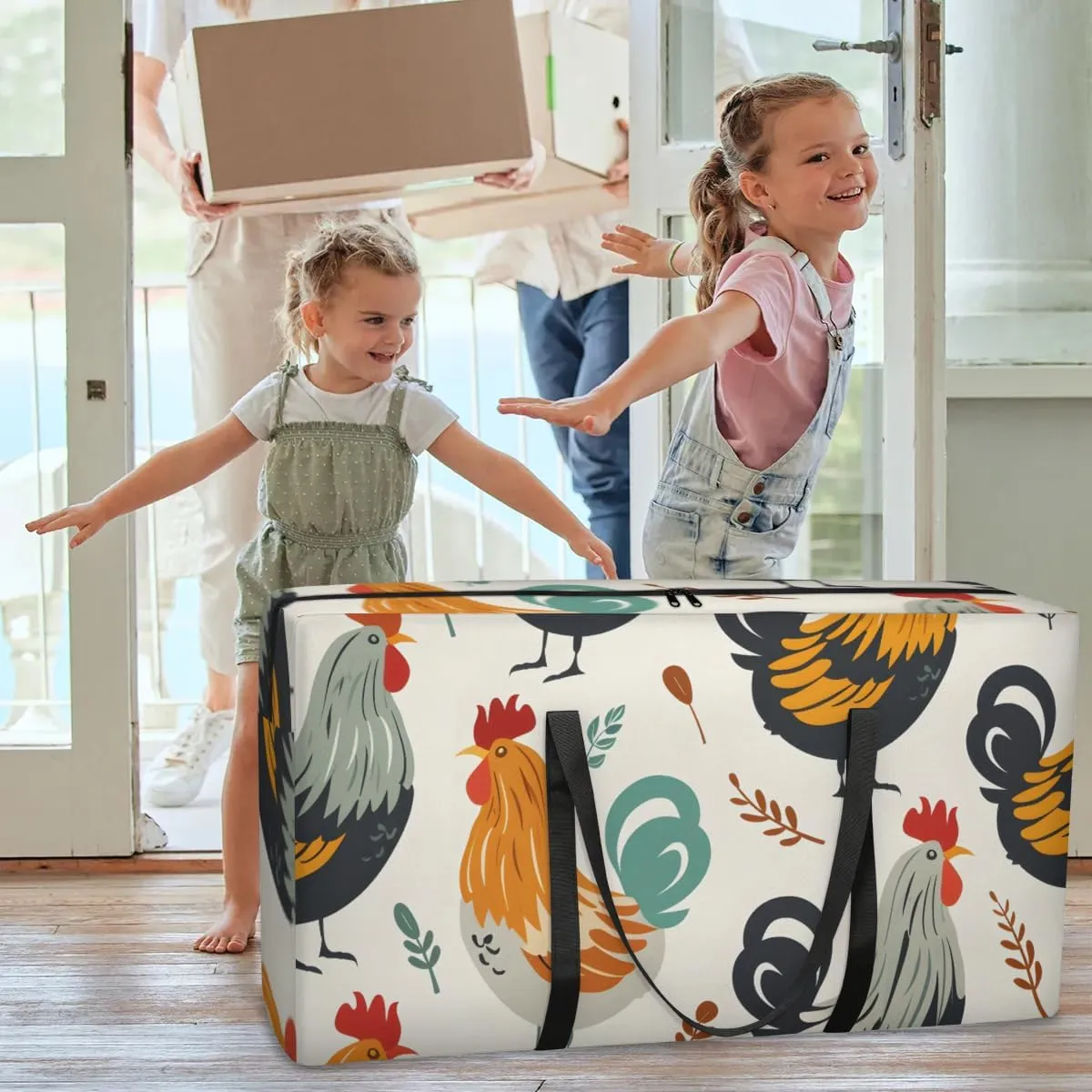 Extra Large Moving Bags Cute Roosters Storage Bags with Handles and Zippers Large Packing Bags for Space Saving Storage Totes Moving Supplies