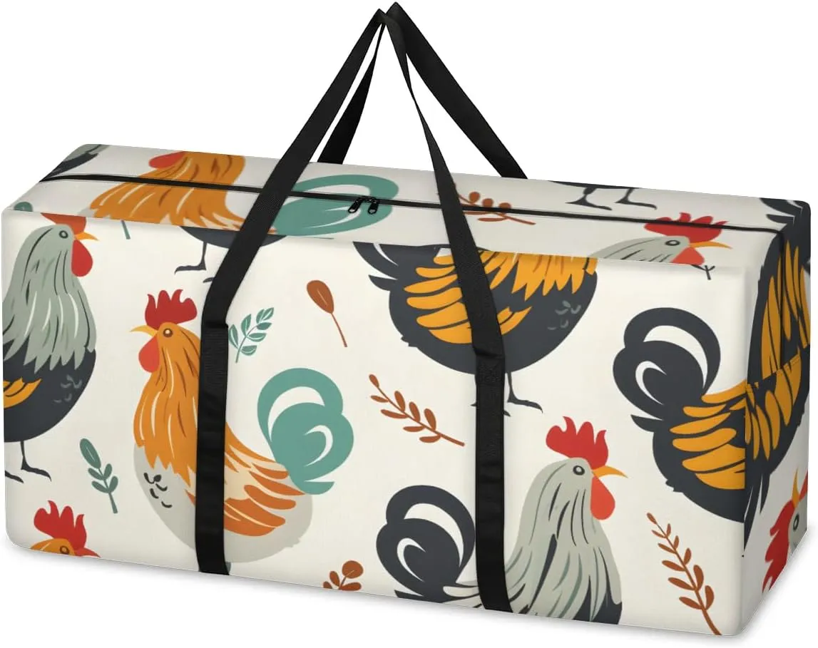Extra Large Moving Bags Cute Roosters Storage Bags with Handles and Zippers Large Packing Bags for Space Saving Storage Totes Moving Supplies