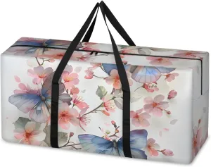Extra Large Moving Bags Floral Flower Butterflies Storage Bags with Handles and Zippers Large Packing Bags for Space Saving Storage Totes Moving Supplies