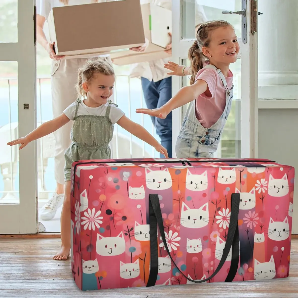 Extra Large Moving Bags Lovely Cats Storage Bags with Handles and Zippers Large Packing Bags for Space Saving Storage Totes Moving Supplies