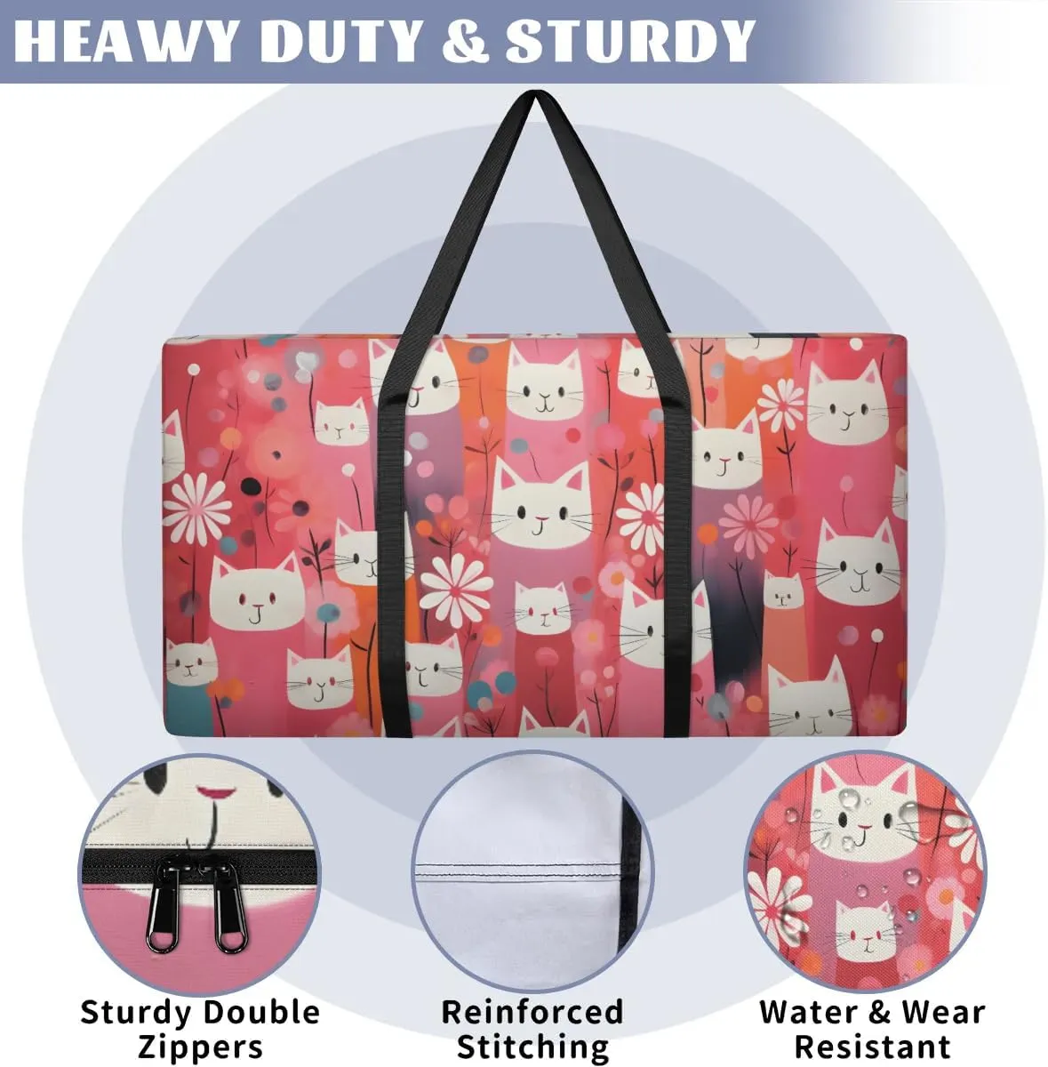 Extra Large Moving Bags Lovely Cats Storage Bags with Handles and Zippers Large Packing Bags for Space Saving Storage Totes Moving Supplies