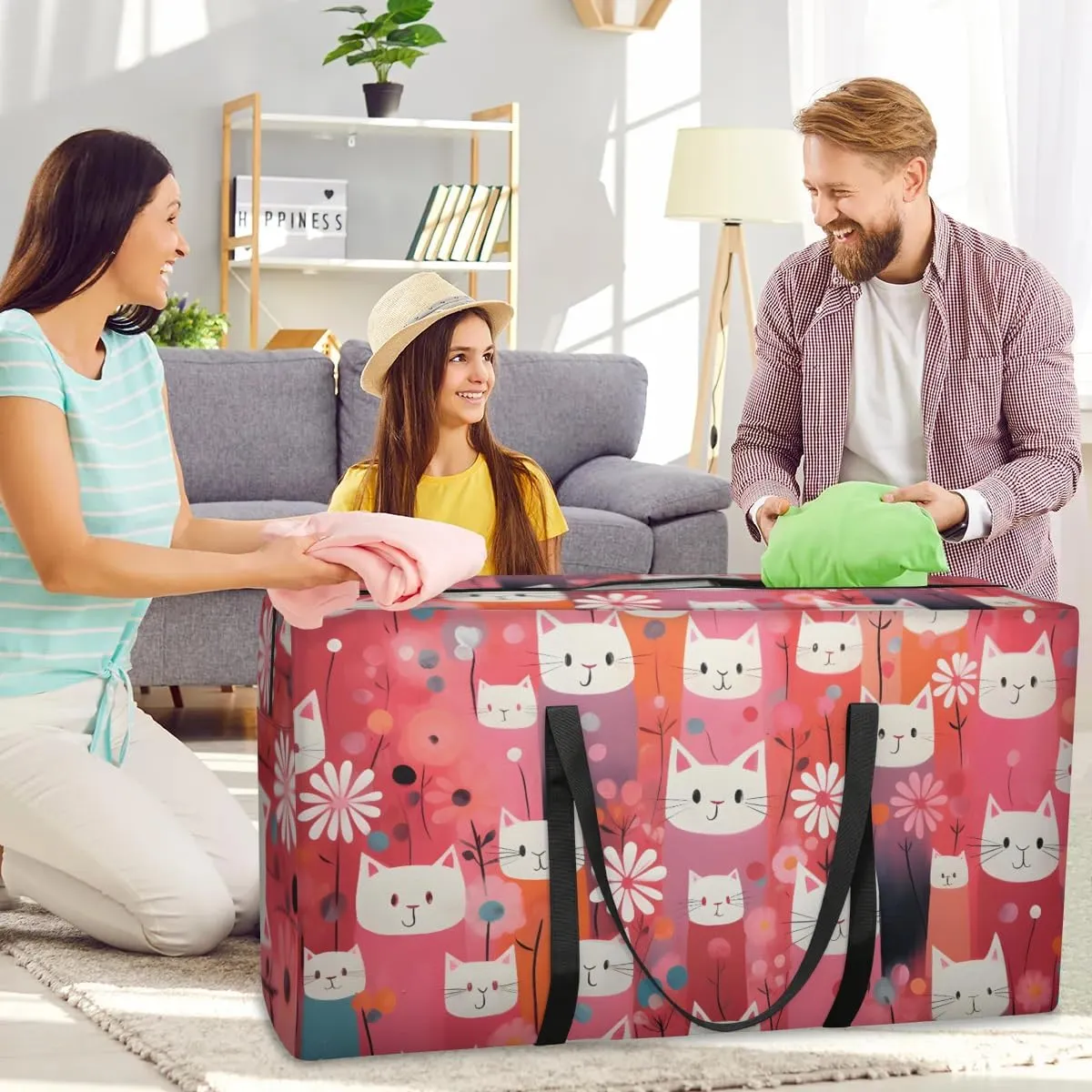 Extra Large Moving Bags Lovely Cats Storage Bags with Handles and Zippers Large Packing Bags for Space Saving Storage Totes Moving Supplies