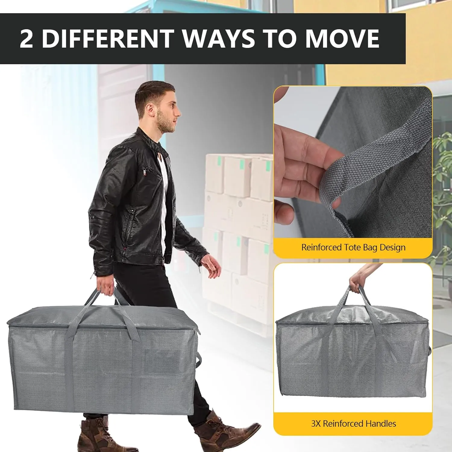 Extra Large Storage Bags Set Heavy Duty Moving Totes with Handles, Waterproof Dual-Way Carrying Design Space-Saving Packing Supplies, Includes 10 Vacuum Seal Bags
