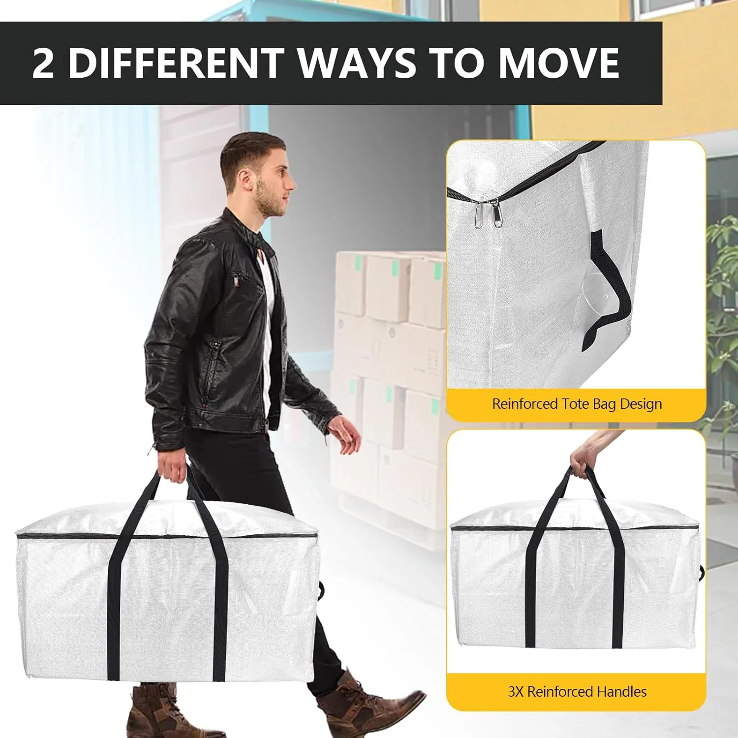 Extra Large Storage Bags Set Heavy Duty Moving Totes with Handles, Waterproof Dual-Way Carrying Design with Vacuum Storage Bag Combo, (Transparent, 16 Park-6 Moving bag & 10 Vacuum Seal Bags)