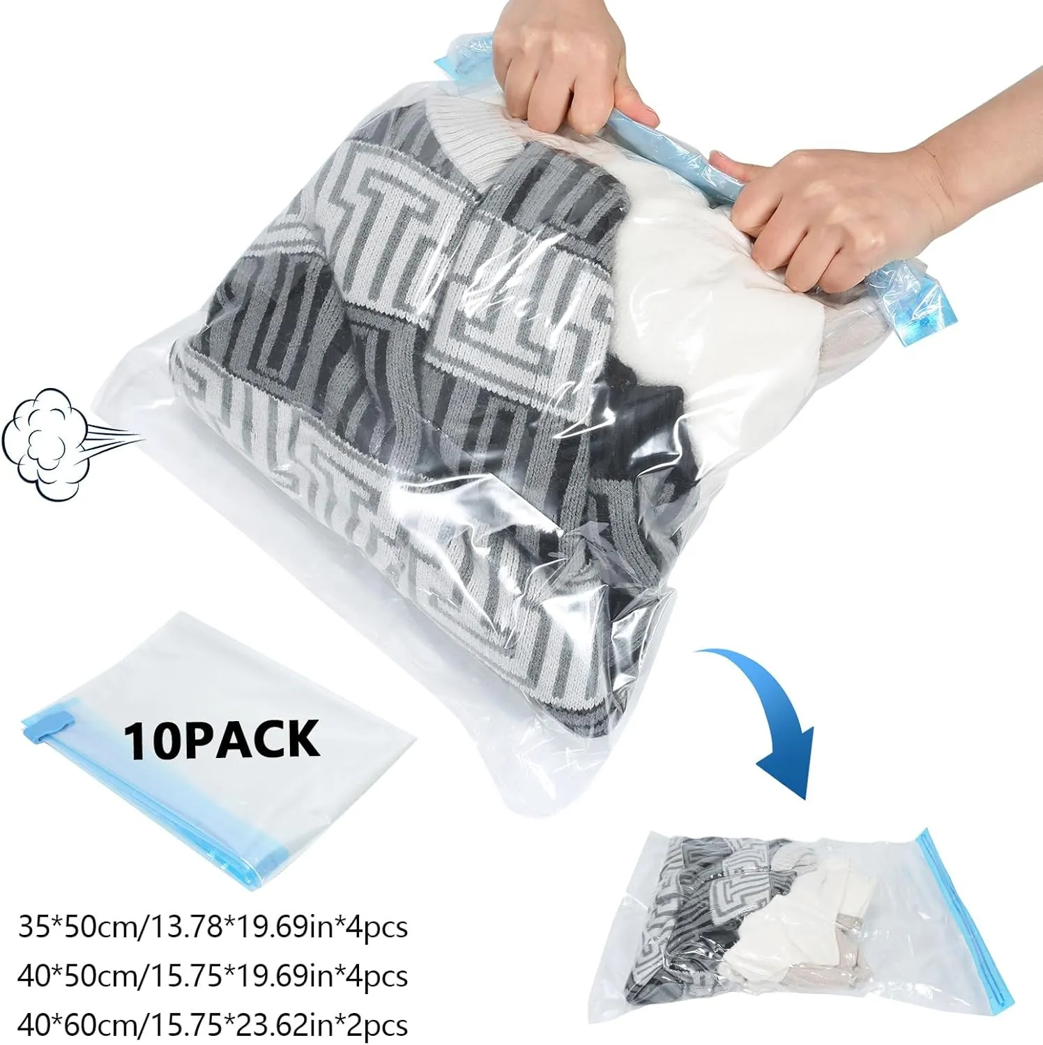 Extra Large Storage Bags Set Heavy Duty Moving Totes with Handles, Waterproof Dual-Way Carrying Design with Vacuum Storage Bag Combo, (Transparent, 16 Park-6 Moving bag & 10 Vacuum Seal Bags)
