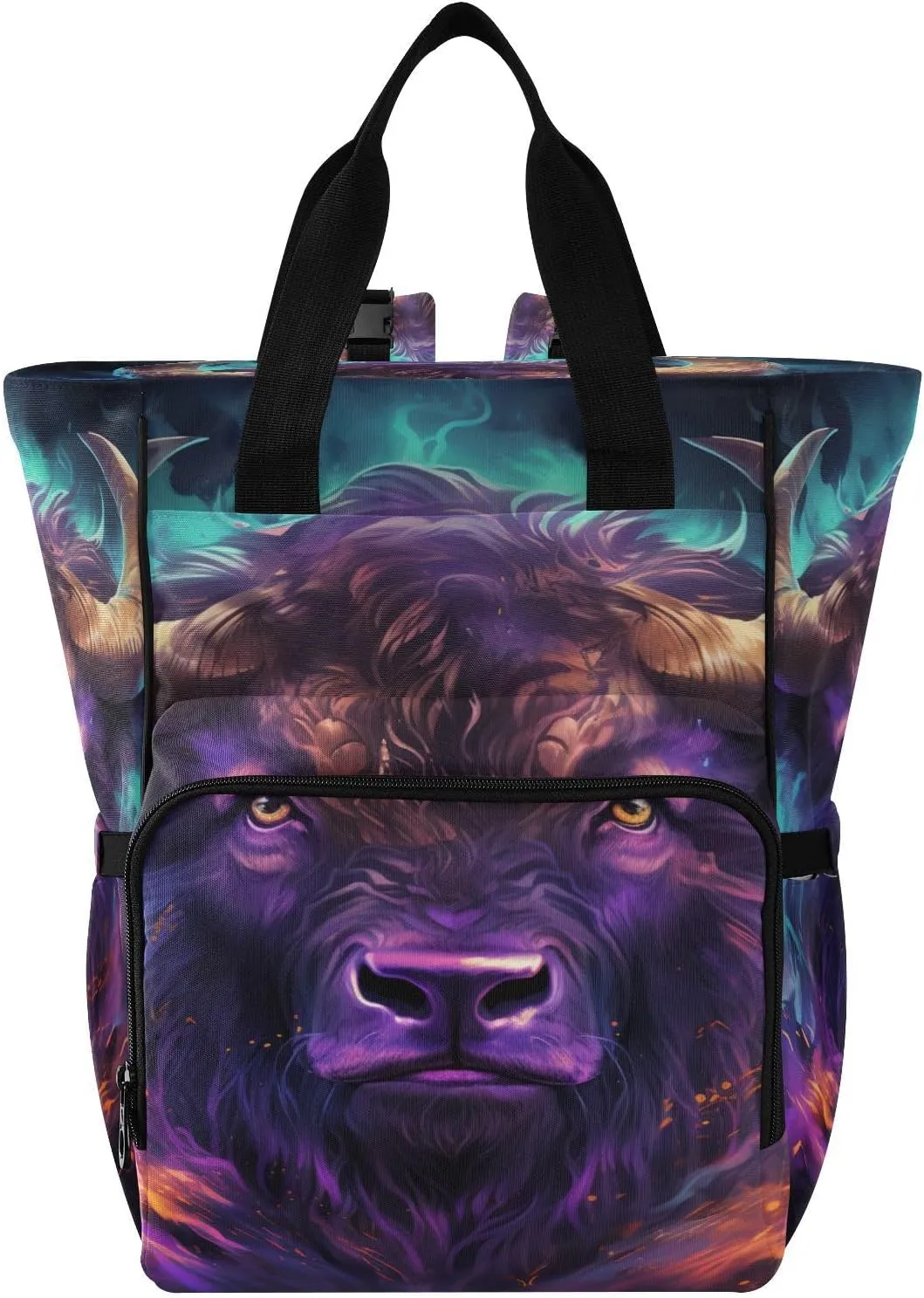 Fancy Purple Bison Diaper Bag Travel Backpack Large Capacity Tote Mom Bags for Dad Women Girls