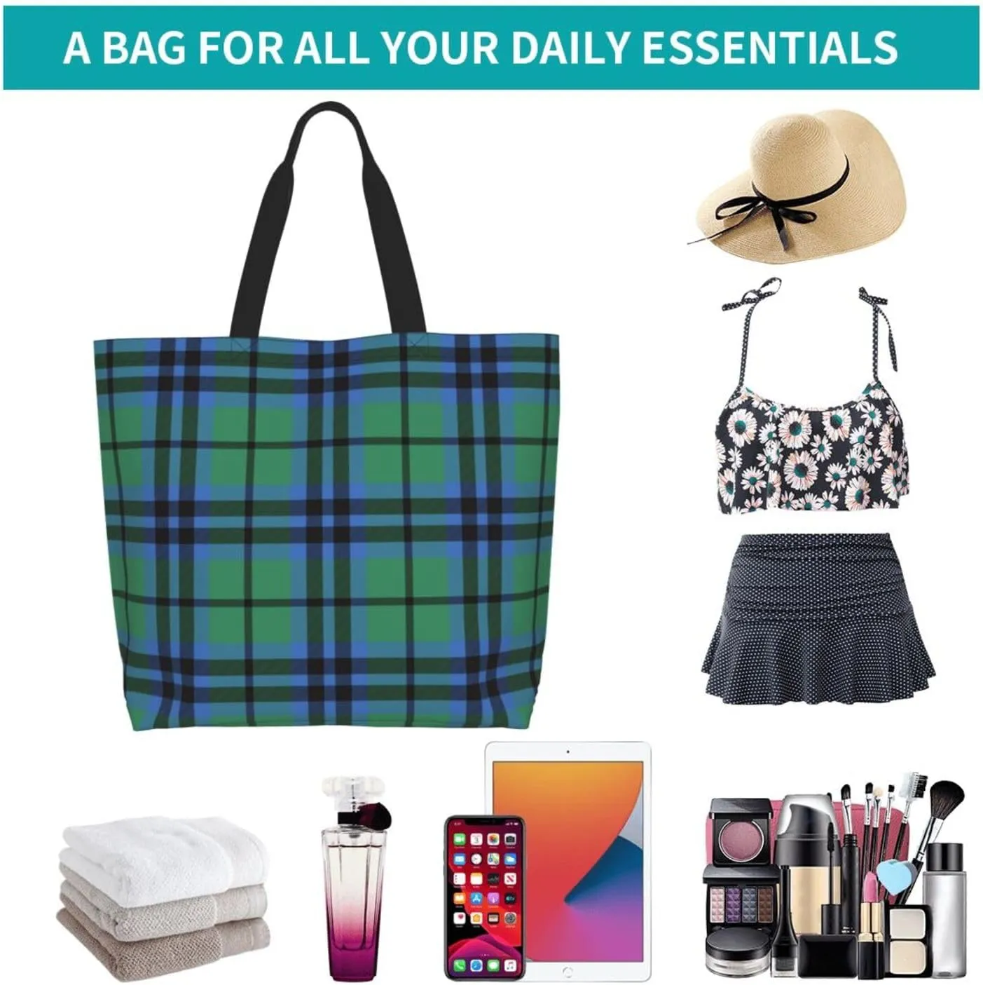 Farquharson Weathered Tartan Tote Bag For Women Weekender Travel Bag Reusable Grocery Bags Large Totes Handbags