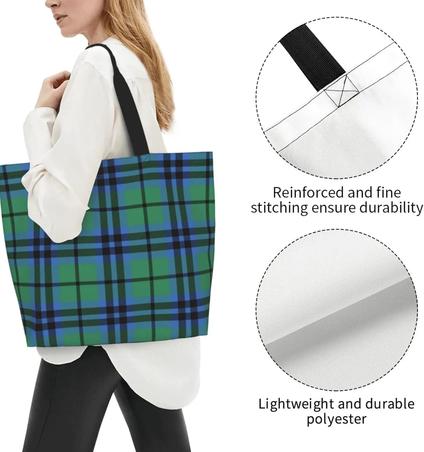 Farquharson Weathered Tartan Tote Bag For Women Weekender Travel Bag Reusable Grocery Bags Large Totes Handbags