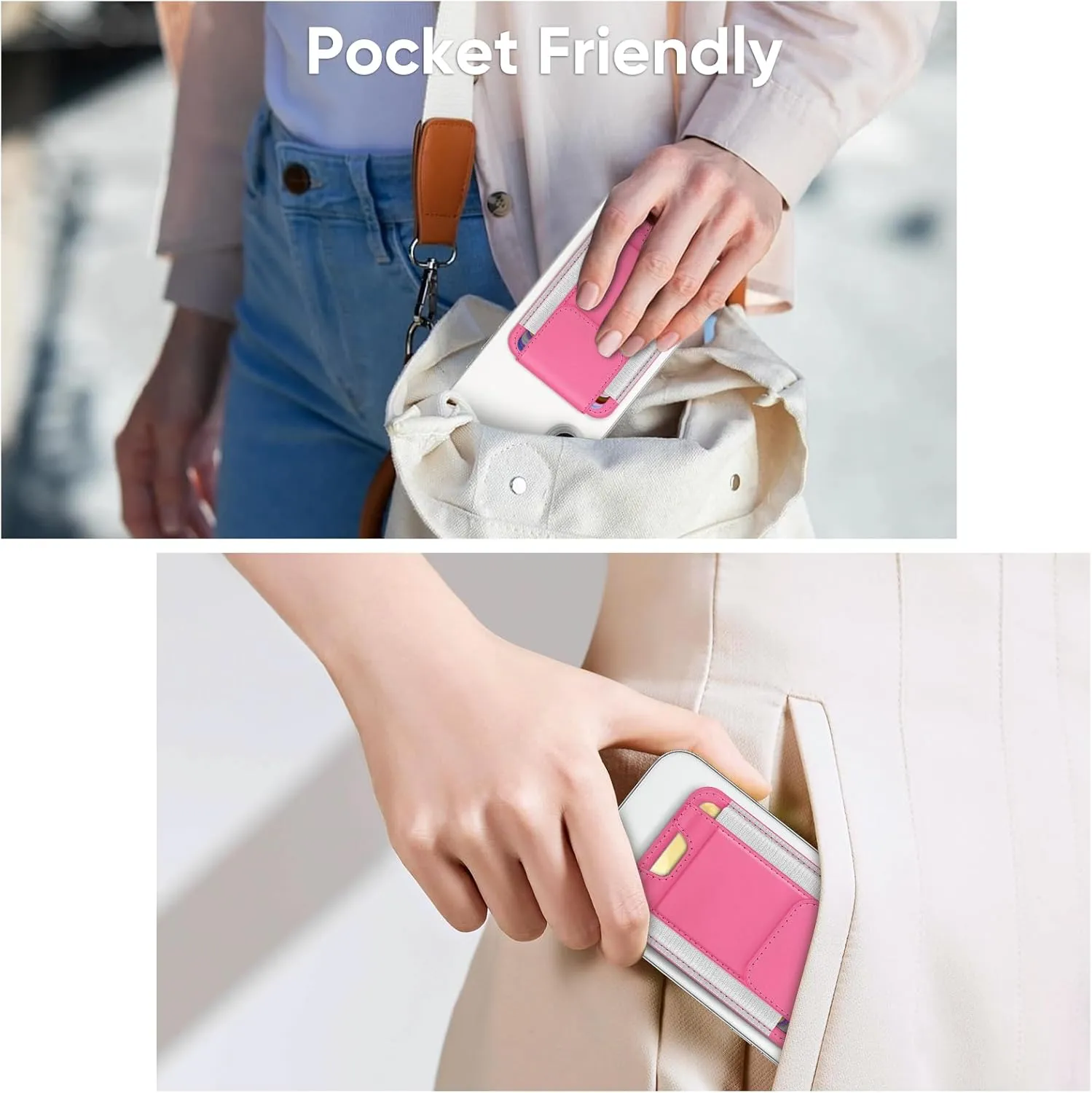 FINPAC MagSafe Wallet, Magnetic Card Wallet Holder for iPhone 16/15/14/13/12 Series, Safe RFID Blocking Slim Leather 6 Card Holder for Women Men, Pink