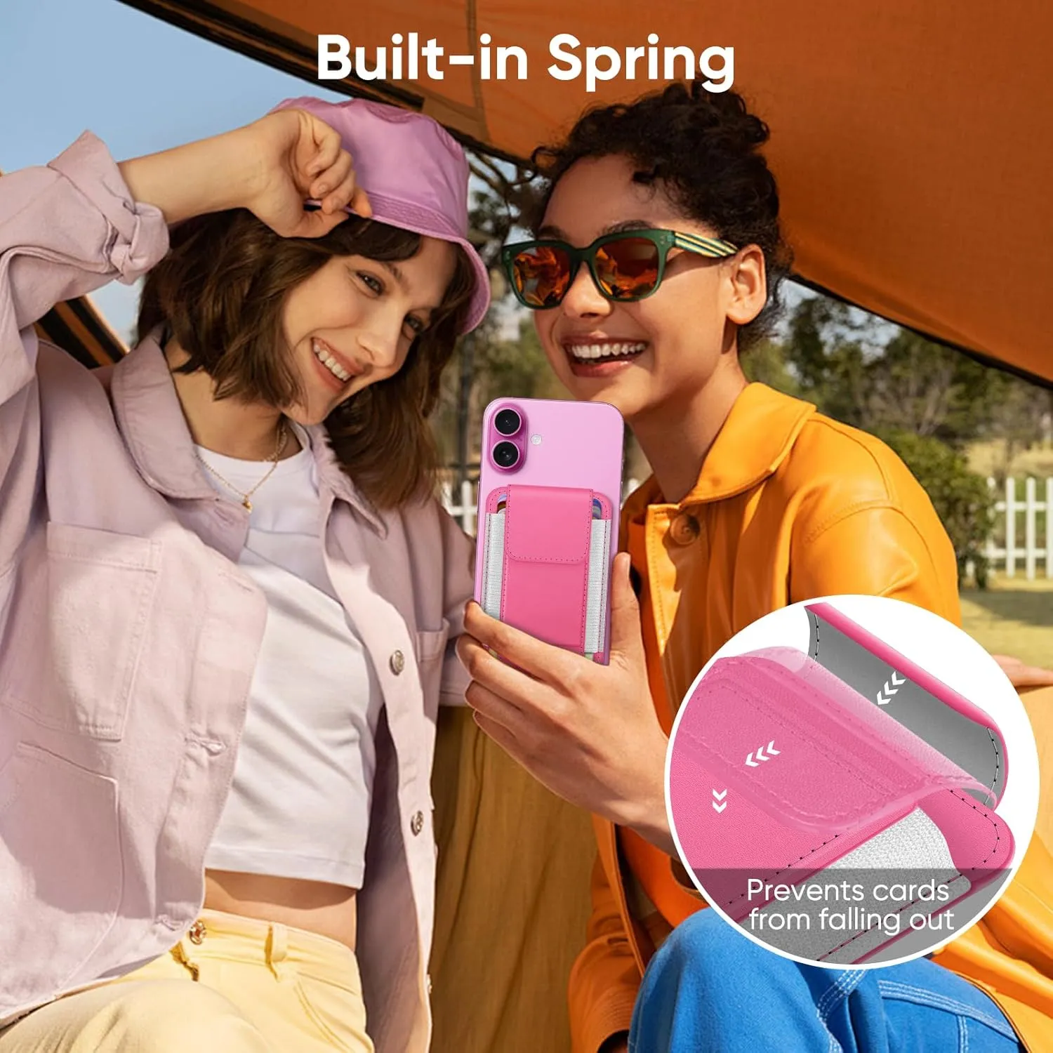 FINPAC MagSafe Wallet, Magnetic Card Wallet Holder for iPhone 16/15/14/13/12 Series, Safe RFID Blocking Slim Leather 6 Card Holder for Women Men, Pink
