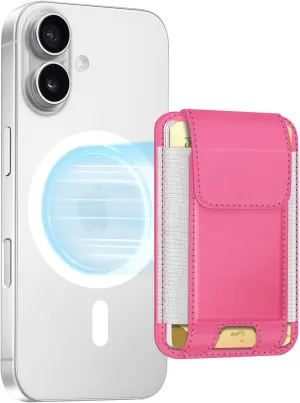 FINPAC MagSafe Wallet, Magnetic Card Wallet Holder for iPhone 16/15/14/13/12 Series, Safe RFID Blocking Slim Leather 6 Card Holder for Women Men, Pink