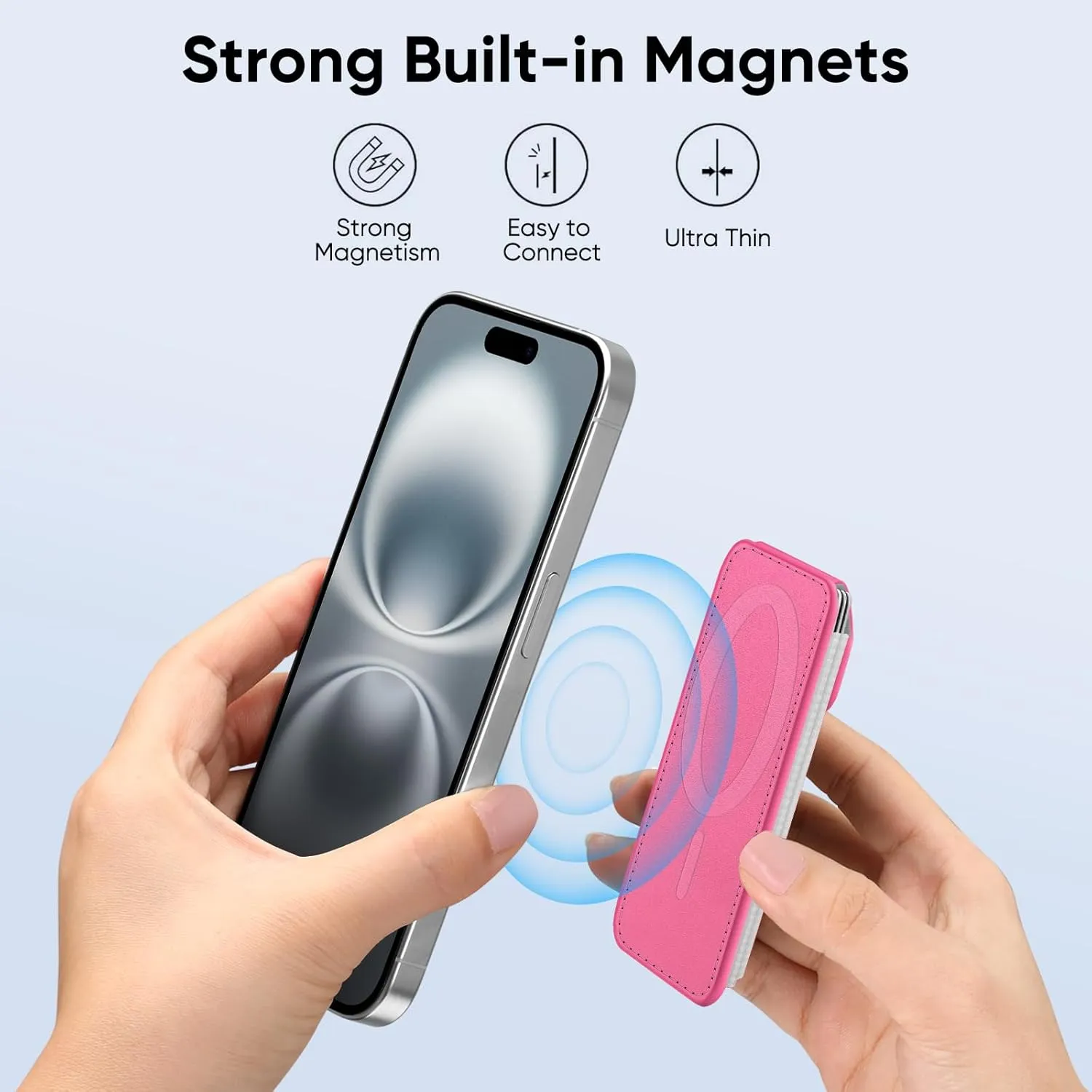 FINPAC MagSafe Wallet, Magnetic Card Wallet Holder for iPhone 16/15/14/13/12 Series, Safe RFID Blocking Slim Leather 6 Card Holder for Women Men, Pink