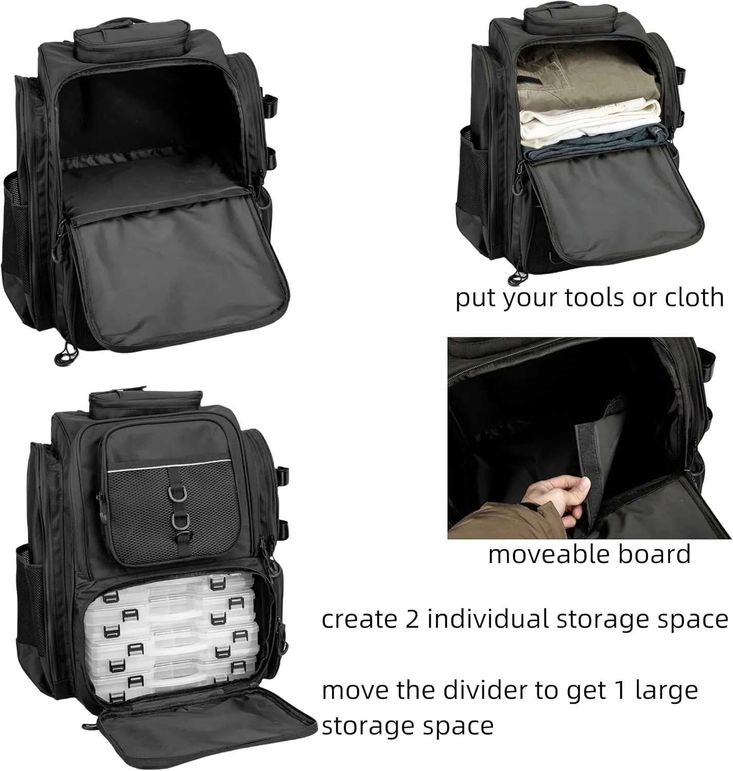 Fishing Backpack with Rod Holders.4 Tackle Boxes Fishing Bag Storage Fishing Gear and Equipment