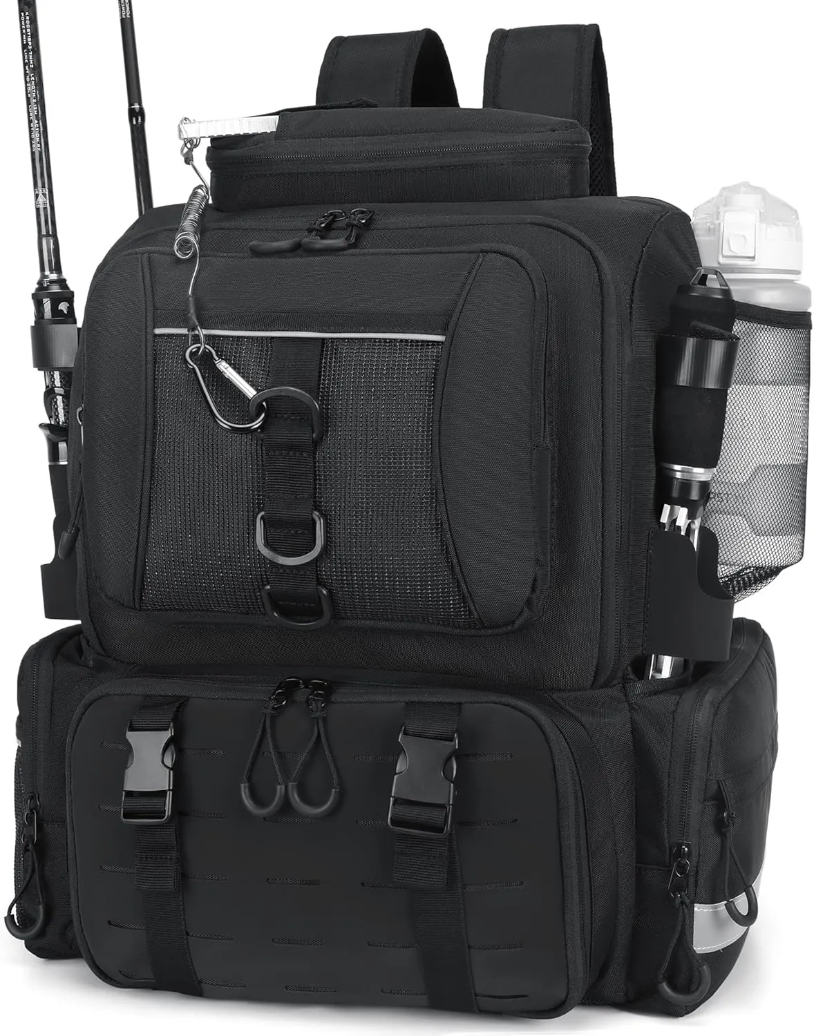 Fishing Backpack with Rod Holders.4 Tackle Boxes Fishing Bag Storage Fishing Gear and Equipment