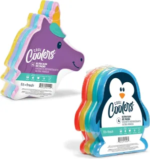 Fit & Fresh Cool Coolers Kids Lunch Box Ice Packs, Slim Ice Packs for Lunch Bags, Reusable, For Daycare and Travel, Multicolored Penguin and Unicorn Set, 8PK