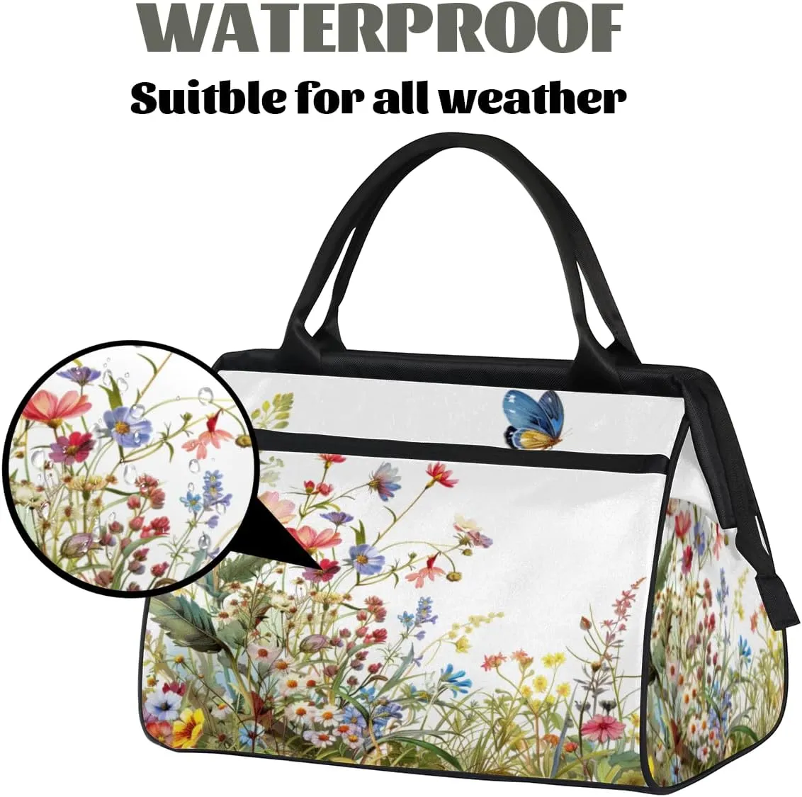 Flowers Floral Small Overnight Weekender Tote Bag for Women Men Foldable Travel Duffel Bags Lightweight Sports Gym Bag Waterproof Carry On Luggage Weekender Bag for Traveling Gifts