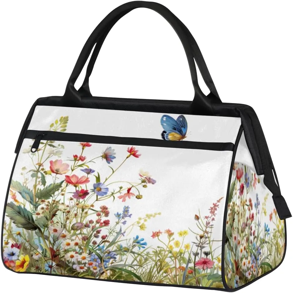 Flowers Floral Small Overnight Weekender Tote Bag for Women Men Foldable Travel Duffel Bags Lightweight Sports Gym Bag Waterproof Carry On Luggage Weekender Bag for Traveling Gifts