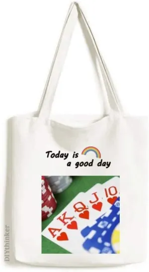 Flush Hearts Gambling Poker Photo Tote Canvas Bag Craft Washable Fashion Shopping Handbag