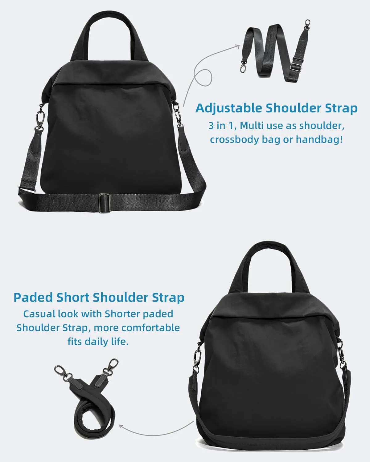 FODOKO Hobo Crossbody Bags 2.0, 19L Large Totes Handbags with Straps for Women, Multi Nylon Shoulder Bags for Travel Gym