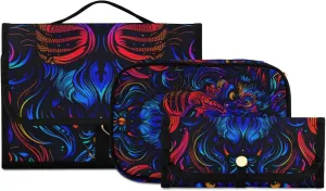 Foldable Hanging Travel Toiletry Organizer Set 3-Piece with Cosmetic Bag & Brush Holder - Lion (1)