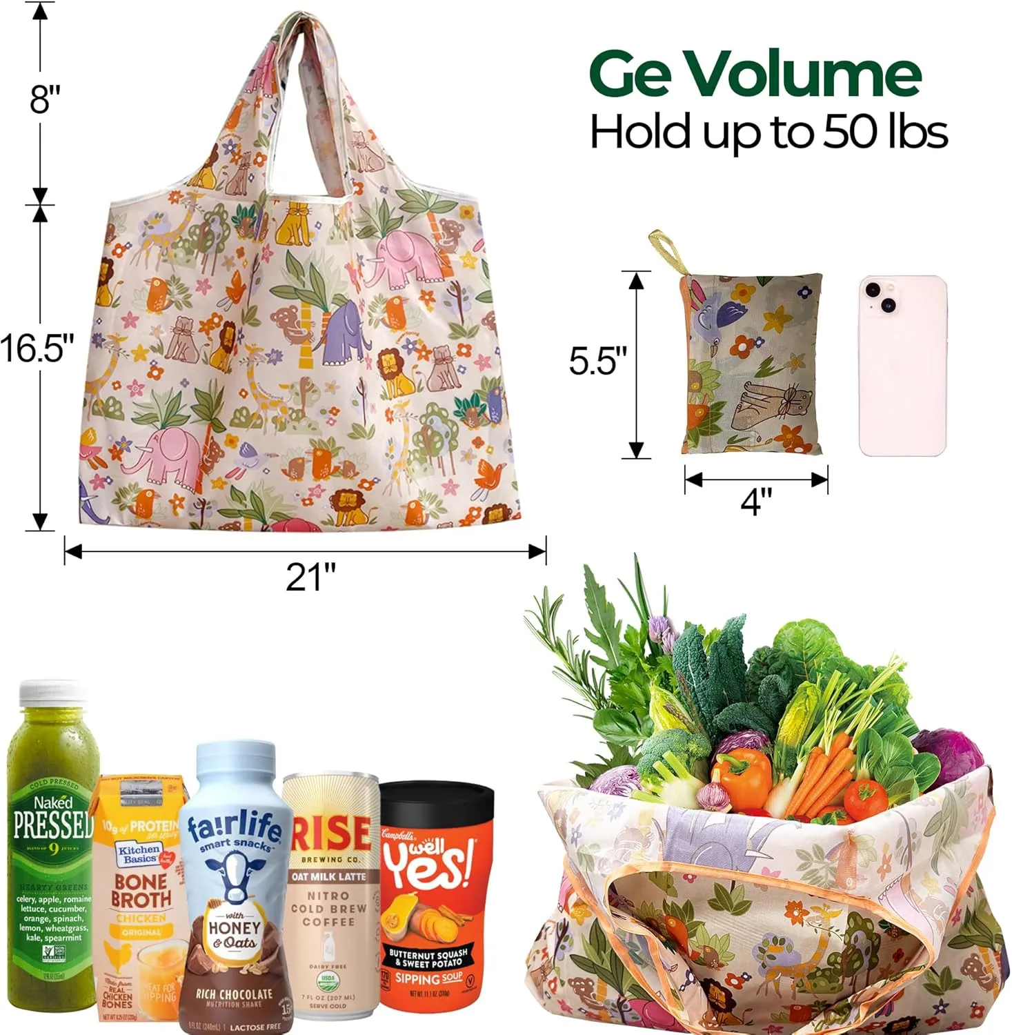 Foldable Reusable Shopping Bags Large Heavy Duty Tote Bags with Handles Machine Washable
