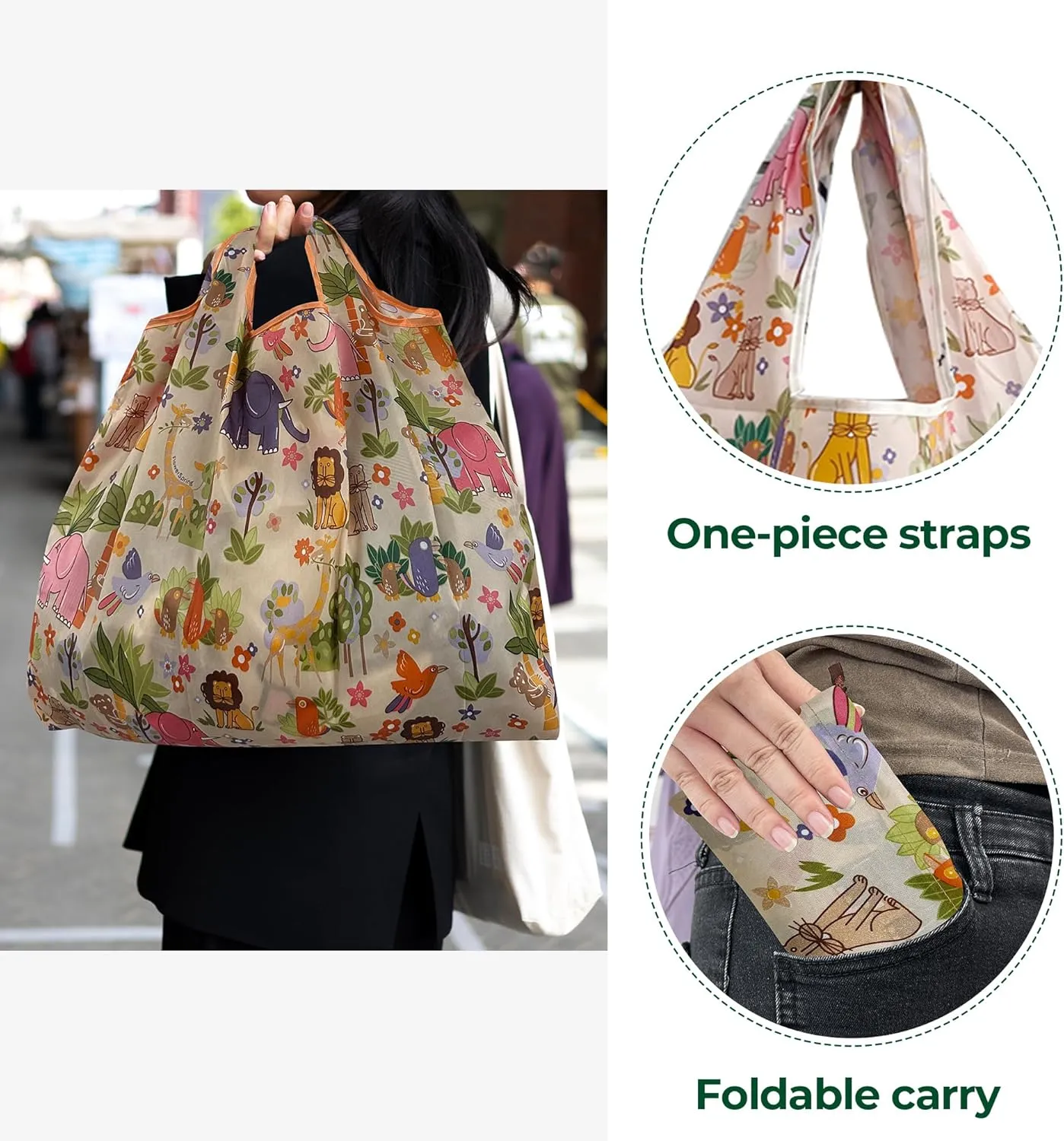 Foldable Reusable Shopping Bags Large Heavy Duty Tote Bags with Handles Machine Washable