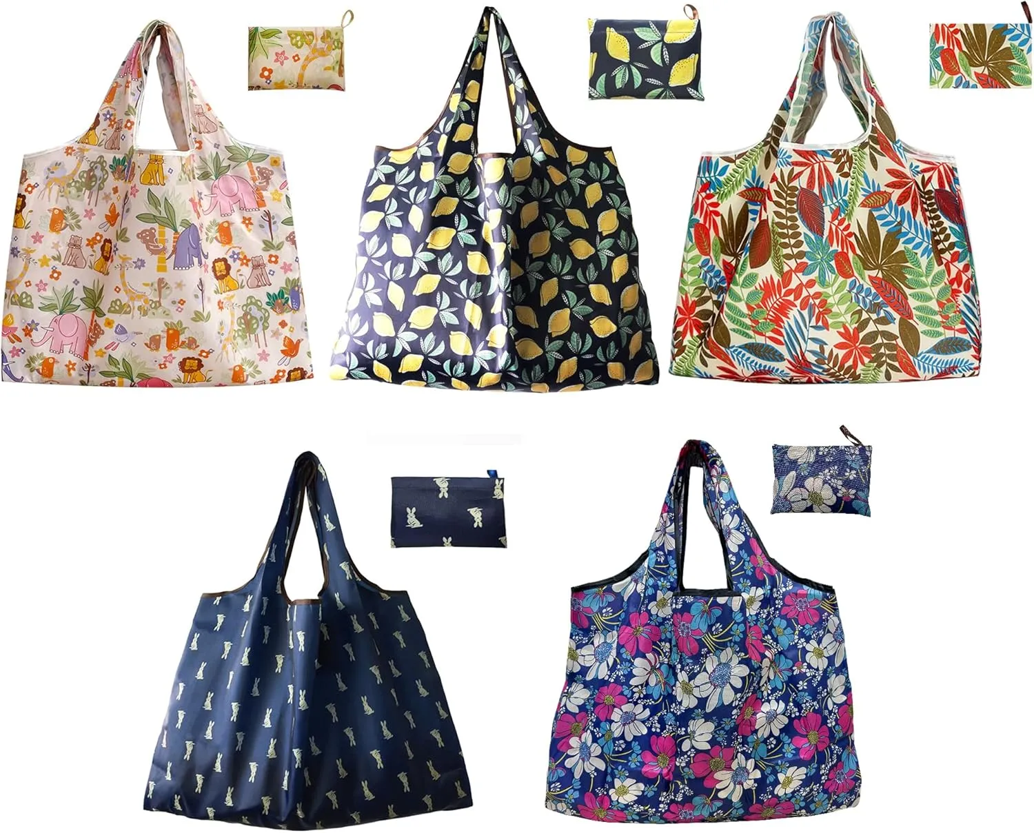 Foldable Reusable Shopping Bags Large Heavy Duty Tote Bags with Handles Machine Washable