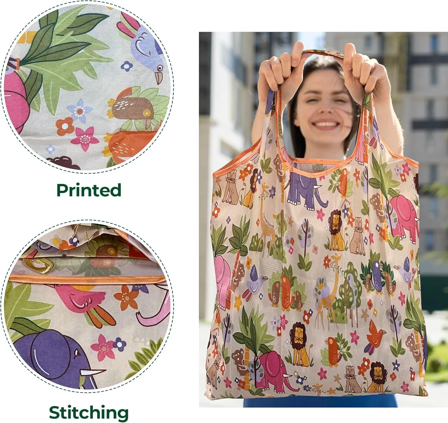 Foldable Reusable Shopping Bags Large Heavy Duty Tote Bags with Handles Machine Washable