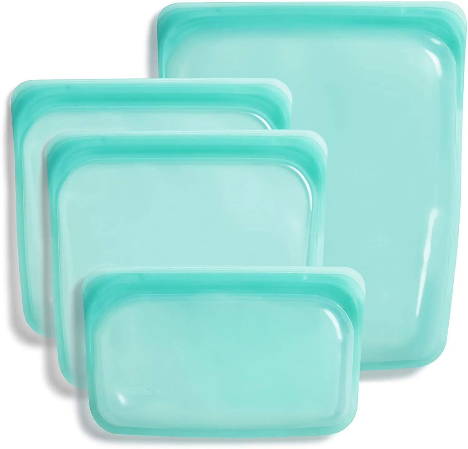 Frebw  Silicone Food Grade Reusable Storage Bag, Aqua (Bundle 4-Pack Small) | Reduce Single-Use Plastic | Cook, Store, Sous Vide, or Freeze | Leakproof, Dishwasher-Safe, Eco-friendly