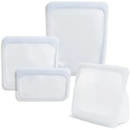Frebw  Silicone Food Grade Reusable Storage Bag, Aqua (Bundle 4-Pack Small) | Reduce Single-Use Plastic | Cook, Store, Sous Vide, or Freeze | Leakproof, Dishwasher-Safe, Eco-friendly