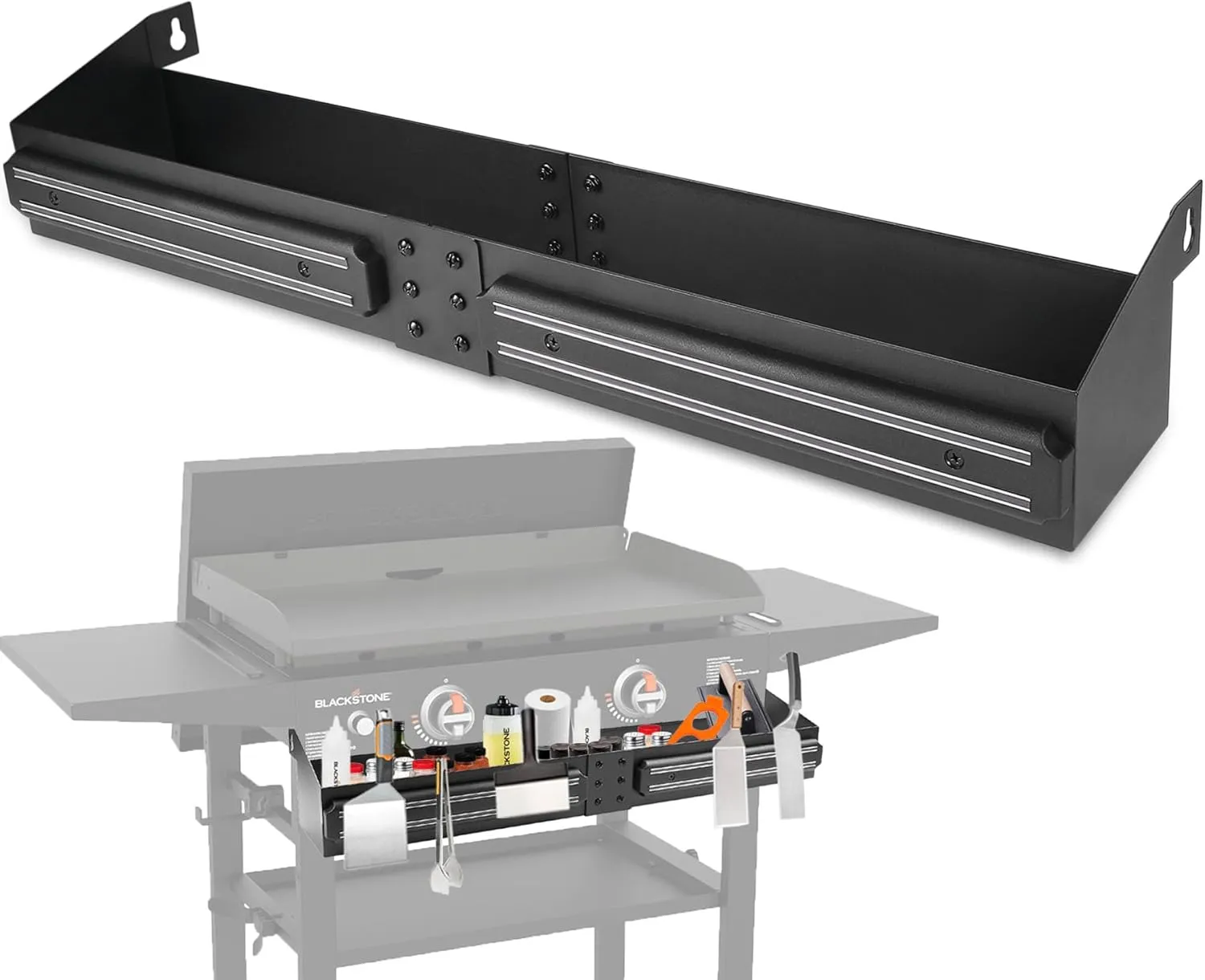 Front Griddle Caddy with 2-Pack Magnetic Tool Holders for Blackstone 28in/28XL Griddle, Grill Caddy for Blackstone Griddle Accessories 28 Inch, Large Capacity Front Tool/ Bottle Shelf for Easy Access