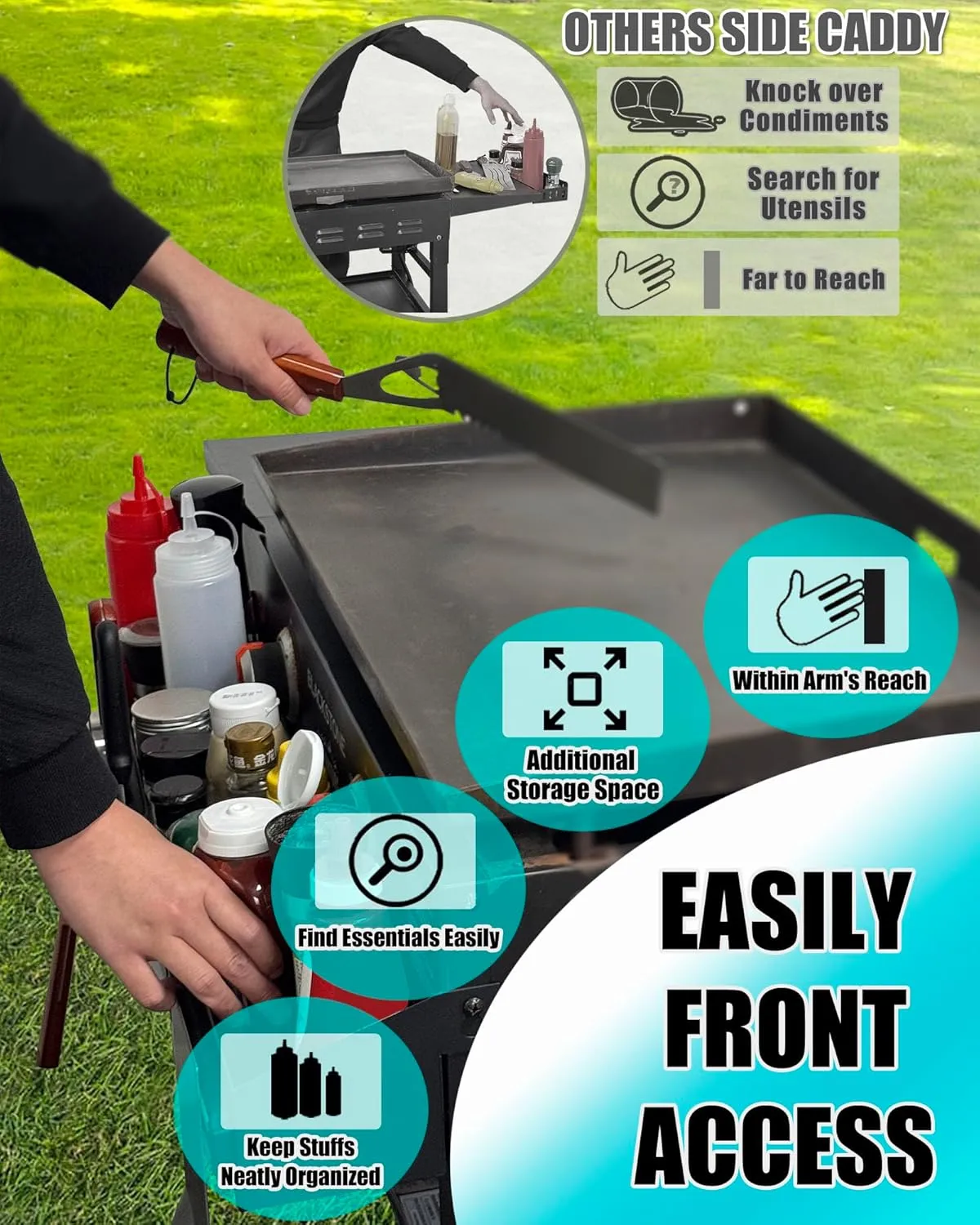 Front Griddle Caddy with 2-Pack Magnetic Tool Holders for Blackstone 28in/28XL Griddle, Grill Caddy for Blackstone Griddle Accessories 28 Inch, Large Capacity Front Tool/ Bottle Shelf for Easy Access
