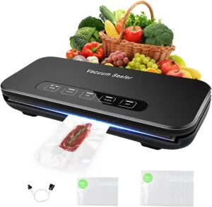 Fully Automatic Vacuum Sealer Machine, 8-in-1 Modes, 85Kpa Suction Power, Food Sealer with Bags Storage, Build-in Cutter, Moist Mode and Air Suction Hose,Include 20PCS Pre-cut Bags