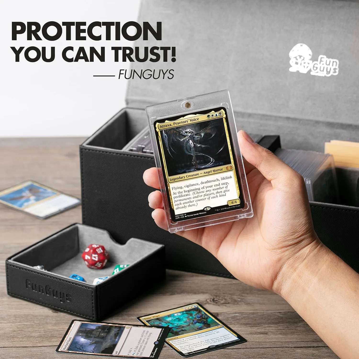 FunGuys Card Deck Box for Trading Card Storage, Toploader Storage Box, MTG Deck Box Commander holds 500  Cards with Dice Tray and Dividers, TCG, Magic the Gathering