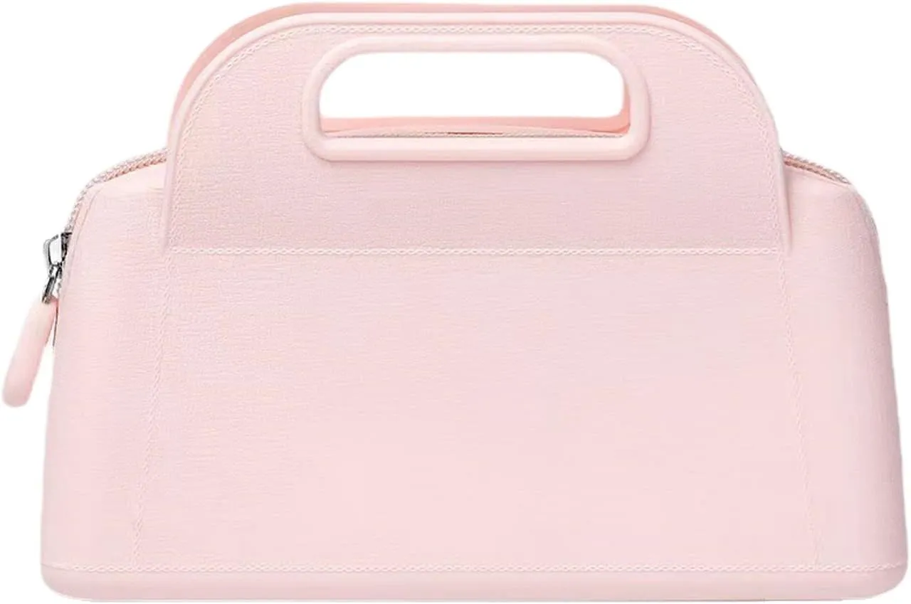 Funny live Silicone Cosmetic Bag, Silicon Makeup Pouch Travel Toiletry Purse with Handle Beauty Zipper Organizer Bag for Women Girls, Washable | Waterproof | No-Deformation (Pink)