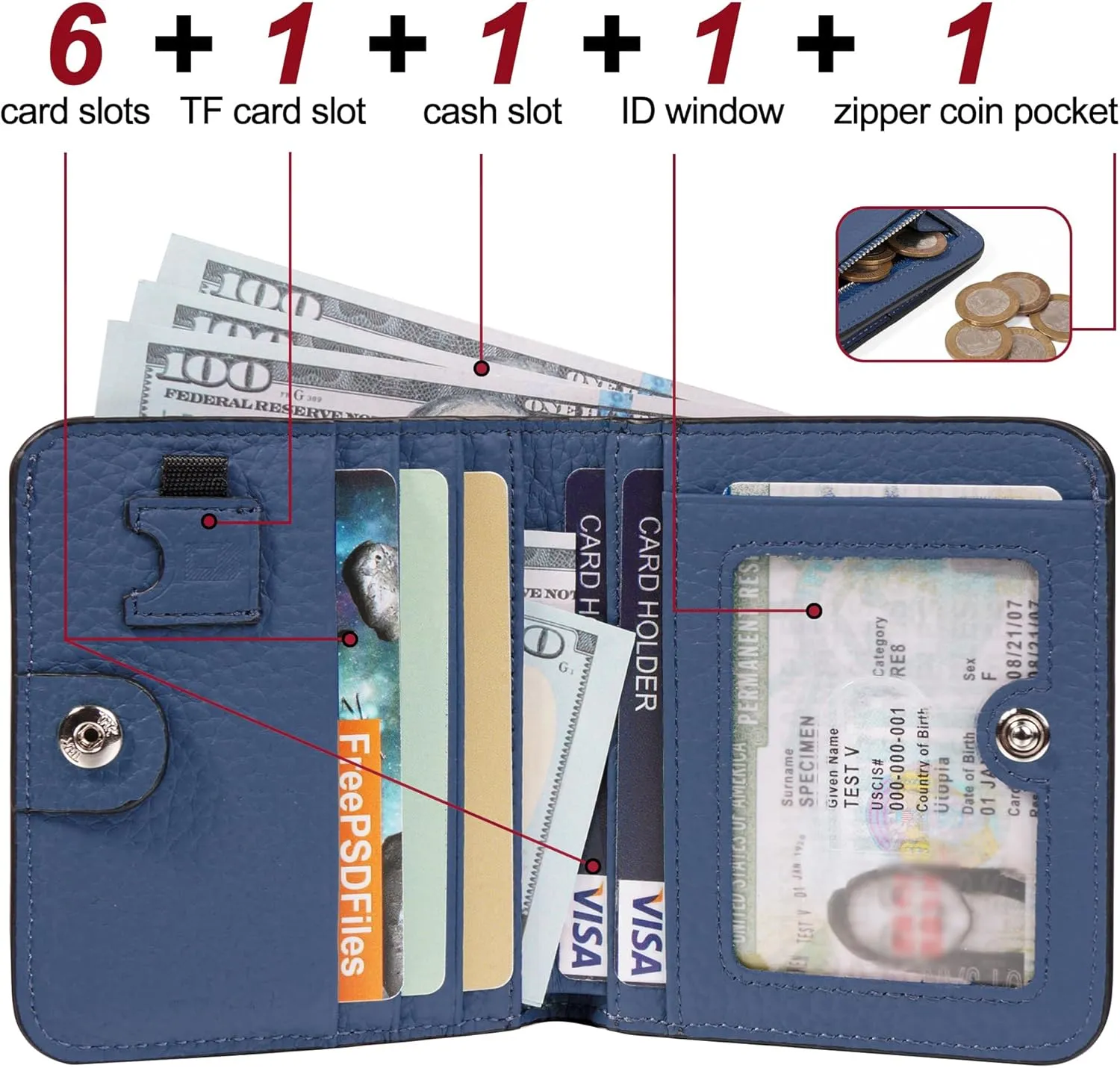 GADIEMKENSD Womens Bifold Purse Credit Card Holders RFID Blocking Mens Leather Wallet for Travel Bus Card Coin Pocket Cute Small Ladies Purses with Zip ID Window Card Cash Slots Dark Blue
