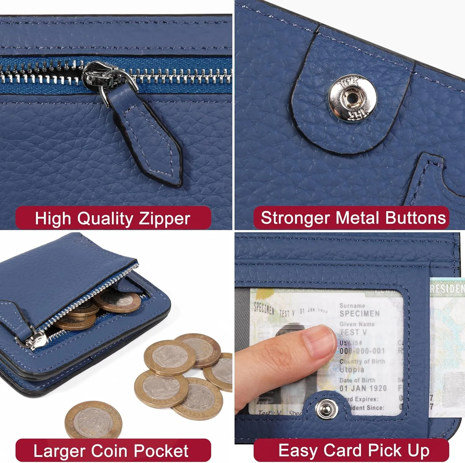 GADIEMKENSD Womens Bifold Purse Credit Card Holders RFID Blocking Mens Leather Wallet for Travel Bus Card Coin Pocket Cute Small Ladies Purses with Zip ID Window Card Cash Slots Dark Blue
