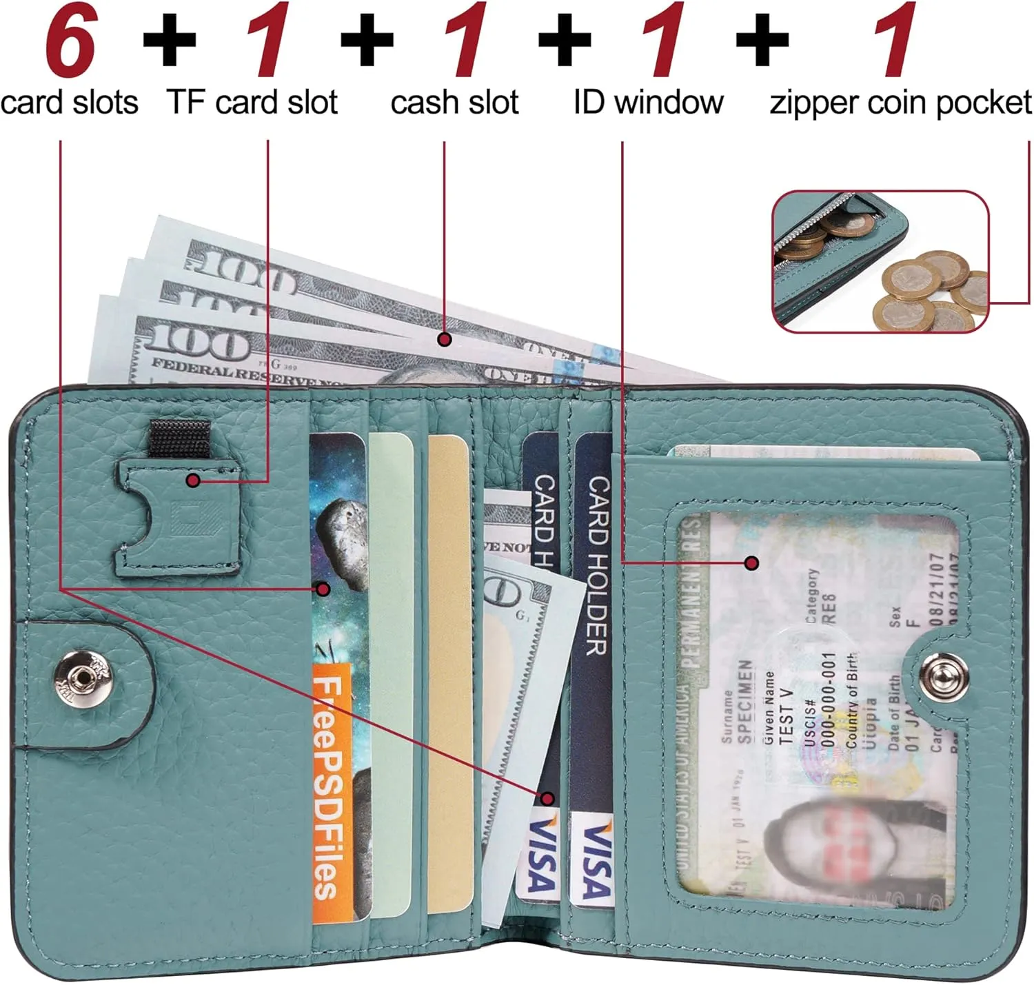 GADIEMKENSD Womens Bifold Purse Credit Card Holders RFID Blocking Mens Leather Wallet for Travel Bus Card Coin Pocket Cute Small Ladies Purses with Zip ID Window Card Cash Slots Emerald Green