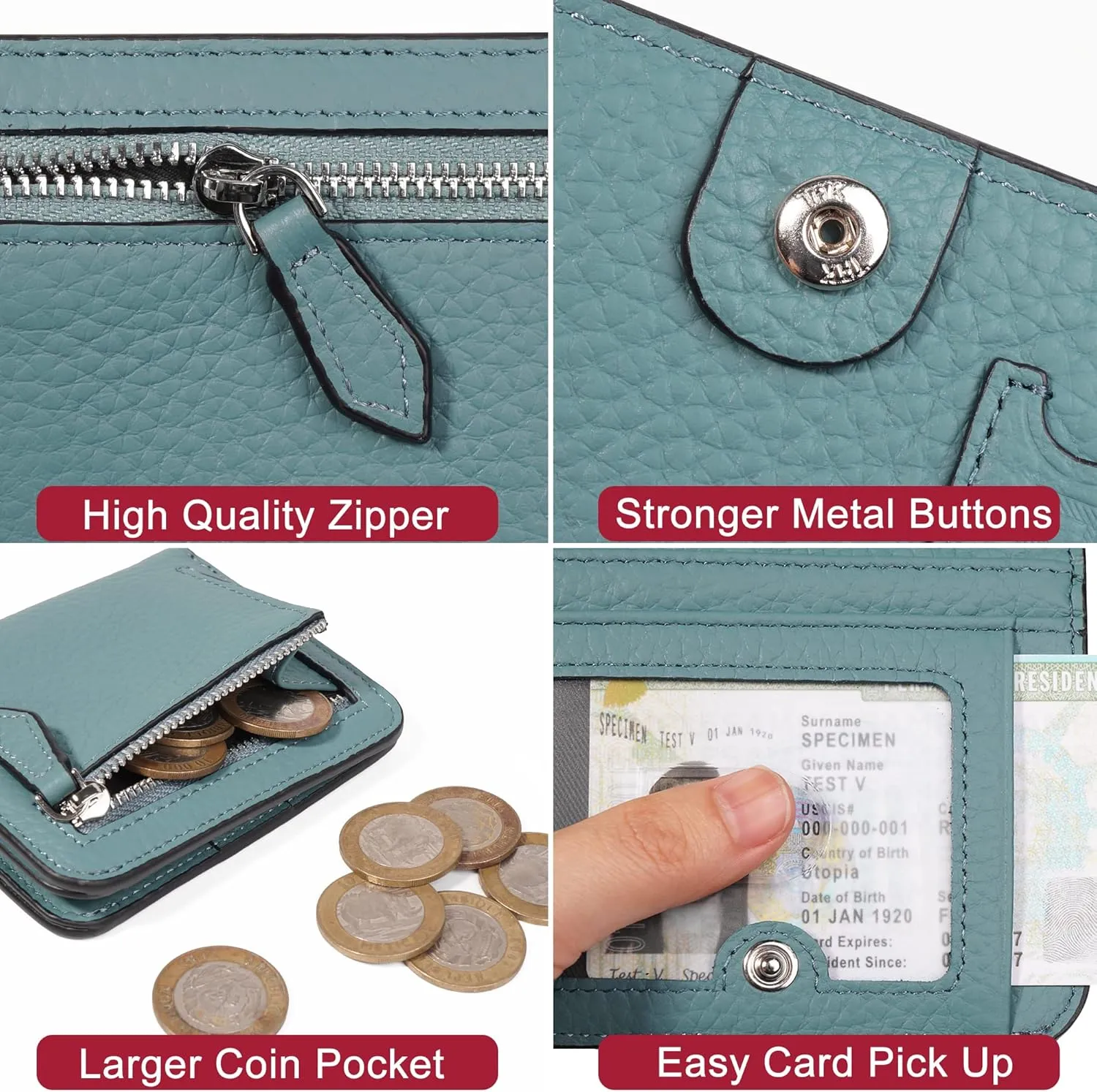 GADIEMKENSD Womens Bifold Purse Credit Card Holders RFID Blocking Mens Leather Wallet for Travel Bus Card Coin Pocket Cute Small Ladies Purses with Zip ID Window Card Cash Slots Emerald Green