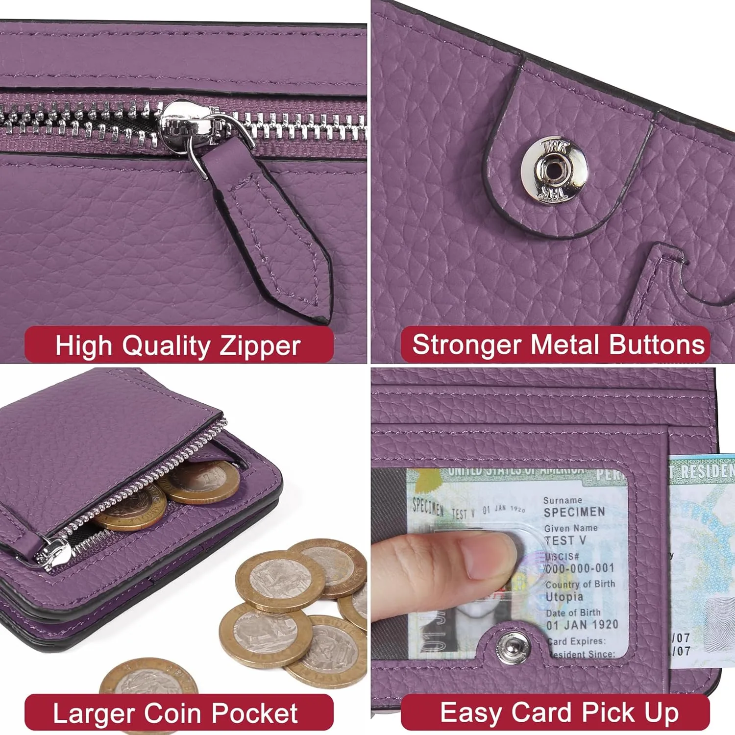 GADIEMKENSD Womens Bifold Purse Credit Card Holders RFID Blocking Mens Leather Wallet for Travel Bus Card Coin Pocket Cute Small Ladies Purses with Zip ID Window Card Cash Slots Purple