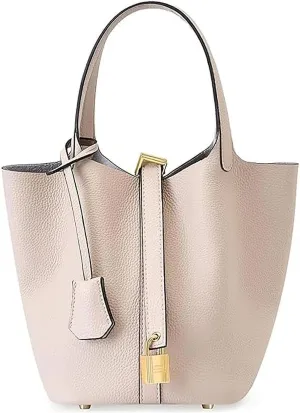 Genuine Leather Bucket Bags For Women Wallet Satchels Handbag With Lock Design Daily Casual Soft Shoulder Bag