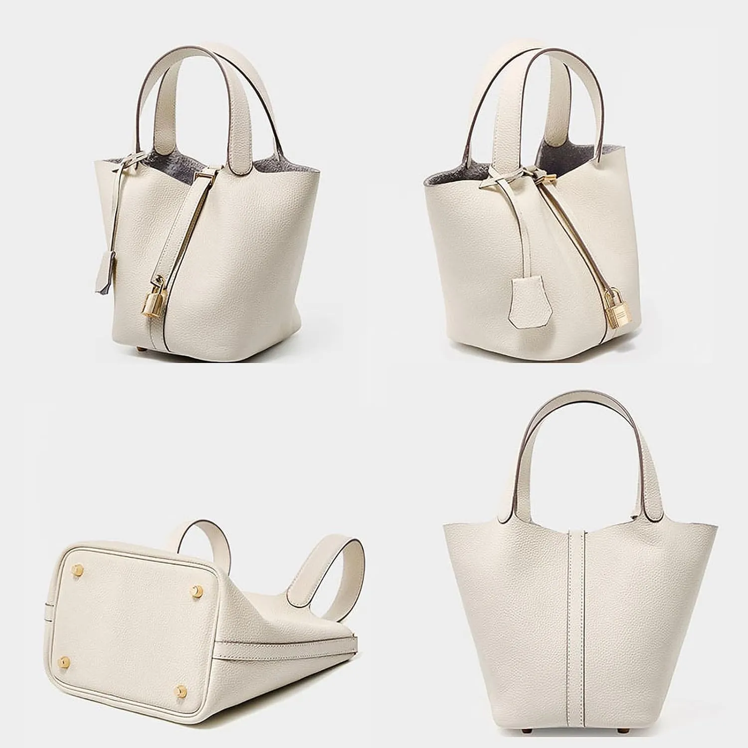 Genuine Leather Bucket Bags For Women Wallet Satchels Handbag With Lock Design Daily Casual Soft Shoulder Bag